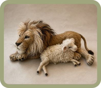 lion and lamb laying